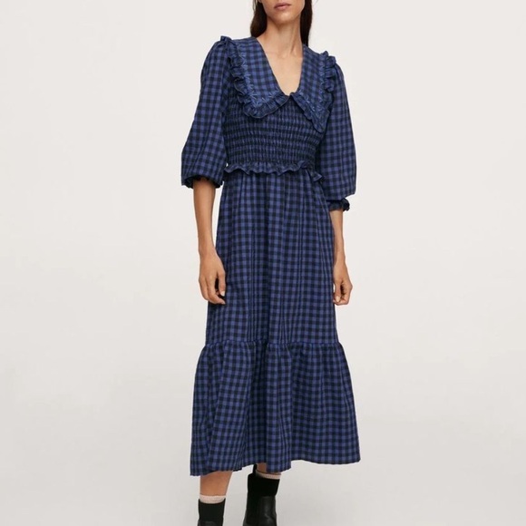 Mango Check Baby Doll Neck Dress, XS - Picture 6 of 9